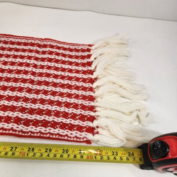 Vintage Wool Knit Red White Striped Scarf West Germany Candy Cane Fringed - Picture 6 of 7